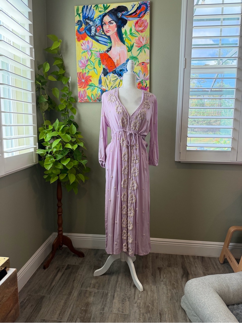 Free People Lavender Embroidered Midi Dress